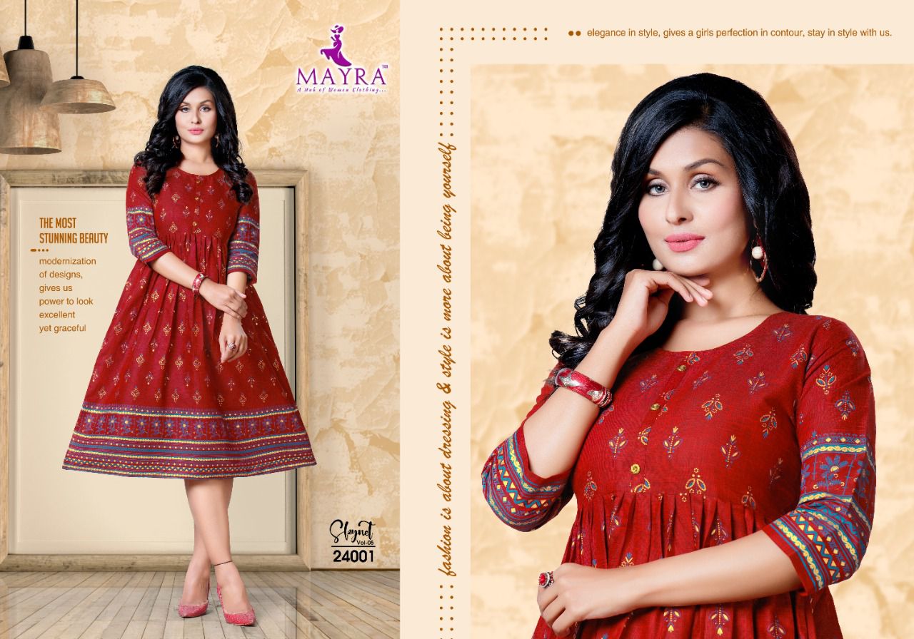 Mayra Skynet 5 Fancy Ethnic Wear Rayon Printed Anarakali Kurti Collection